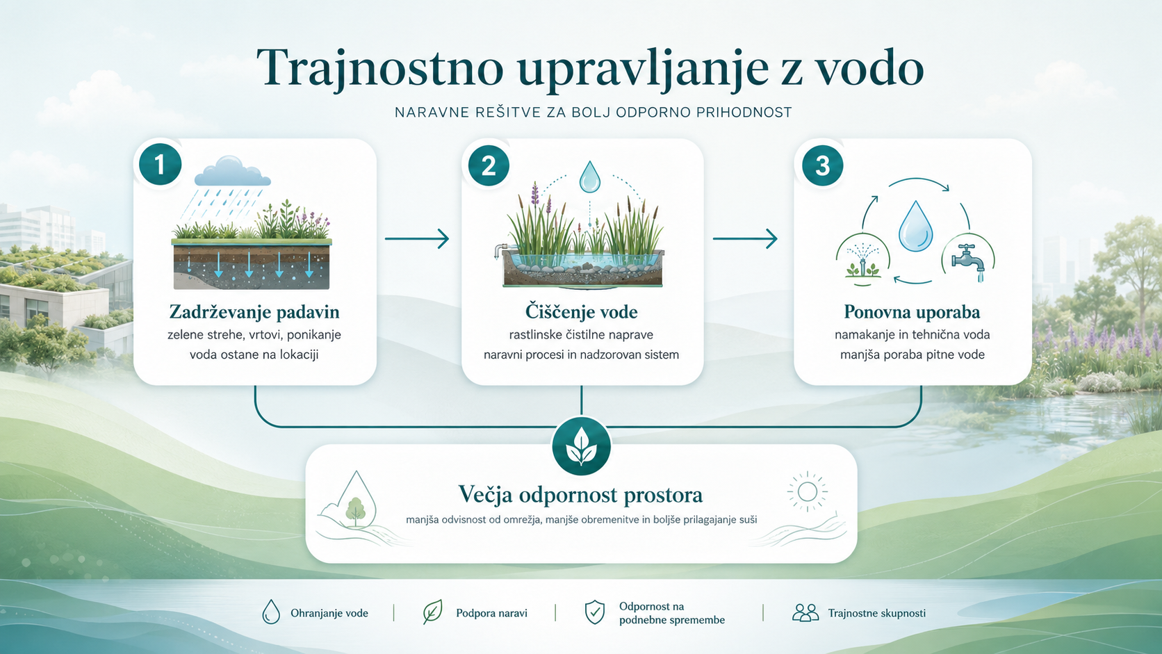 Infografika: zbiranje, čiščenje, shranjevanje in uporaba vode